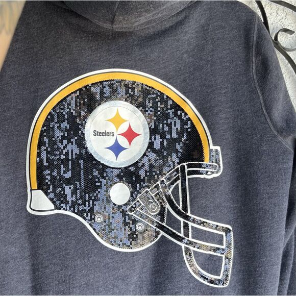 PINK VS NFL Pittsburgh Steelers Faux Fur Lined Sequins Jackets- Large- Gray - Picture 1 of 12